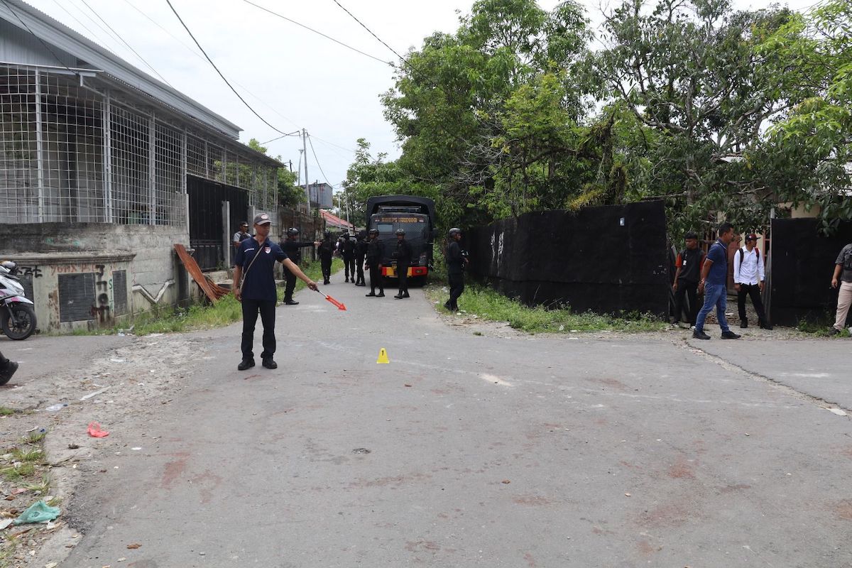olah TKP keributan di Jalan Kesehatan, mimika