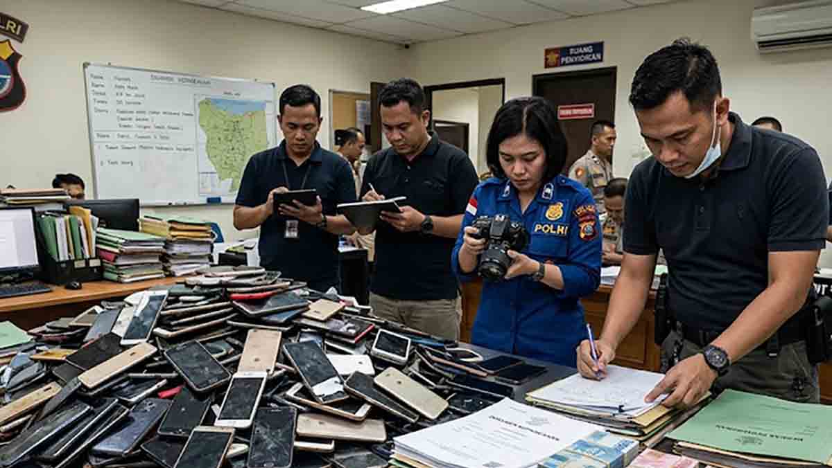Petugas Kortas Tipikor Polri melakukan penggeledahan di Kantor Bea Cukai Juanda terkait dugaan impor handphone ilegal.