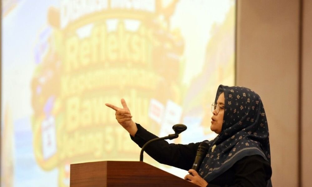 Koordinator Divisi Pencegahan, Partisipasi Masyarakat, dan Hubungan Masyarakat Bawaslu RI, Lolly Suhenty saat membuka diskusi bertema "Refleksi Kepemimpinan Bawaslu Jelang 5 Tahun" di Pangandaran, Jawa Barat, Kamis (3/9/2026). AKTUALITAS.ID/Kiki Budi Hartawan